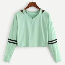 Shein Cut Out Neck Stripe Sleeve Tee