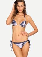 Shein Blue Striped Side-tie Bikini Set