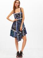 Shein Patchwork Print Lace Insert Handkerchief Dress