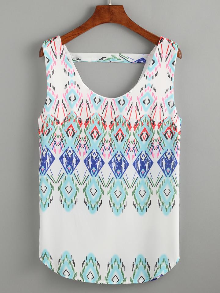 Shein Geometric Print V Back Chiffon Tank Top