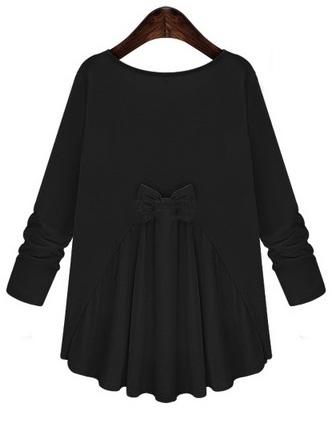 Shein Black Round Neck Long Sleeve Bow Loose T-shirt