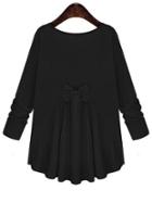 Shein Black Round Neck Long Sleeve Bow Loose T-shirt
