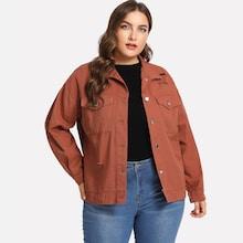 Shein Plus Letter Embroidered Ripped Denim Jacket