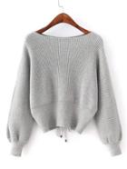 Shein Lace Up Back Boat Neck Sweater
