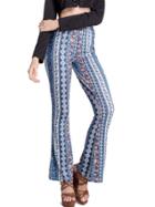 Shein Blue High Waist Print Bell-bottomed Pant