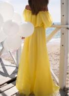 Rosewe Off The Shoulder Half Sleeve Yellow Maxi Dress