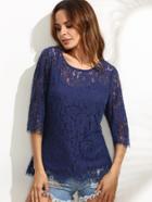 Shein Navy Half Sleeve Lace Blouse With Cami Top