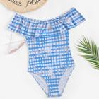 Shein Random Plaid Off The Shoulder Flounce One Piece Swimwear