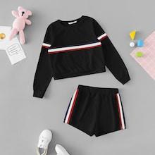 Shein Girls Striped Side Top & Shorts Set