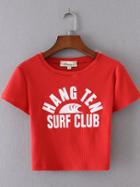 Shein Red Letter Print Crop Ribbed T-shirt