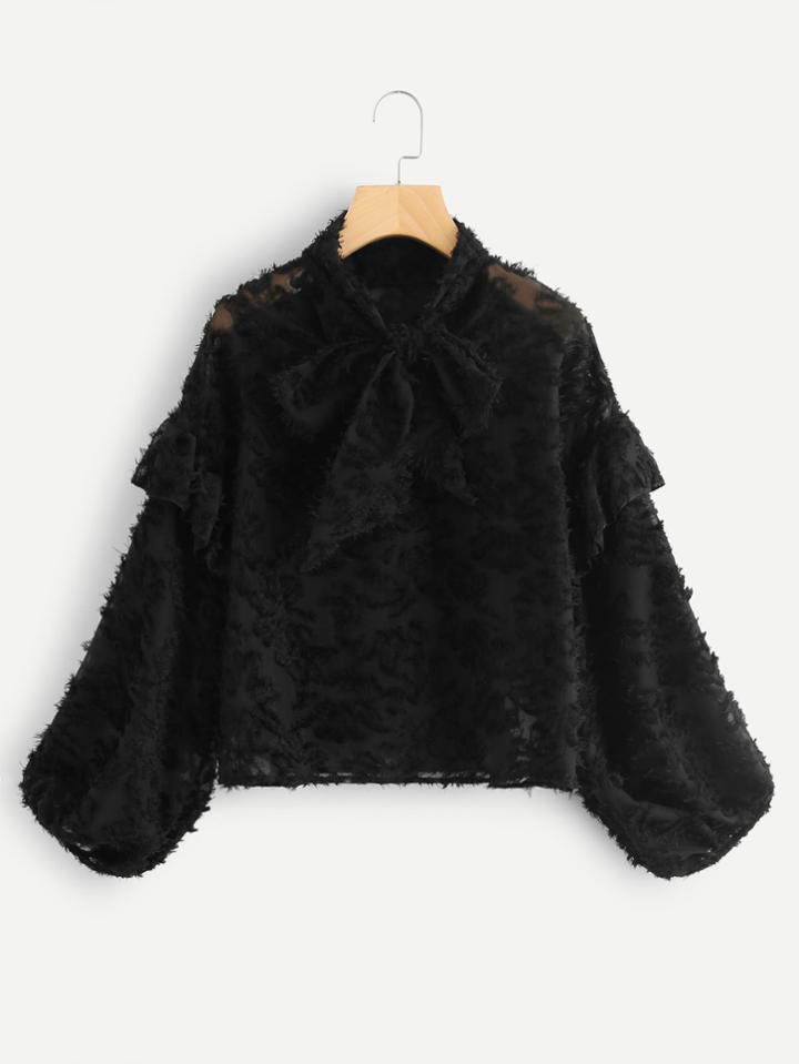 Shein Tie Neck Ruffle Blouse