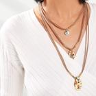 Shein Gemstone Engraved Metal Layered Pendant Necklace
