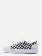 Shein White Damier Design Rubber Sole Low Top Sneakers