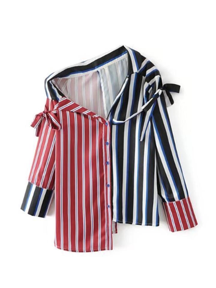 Shein 2 In 1 Asymmetrical Striped Blouse