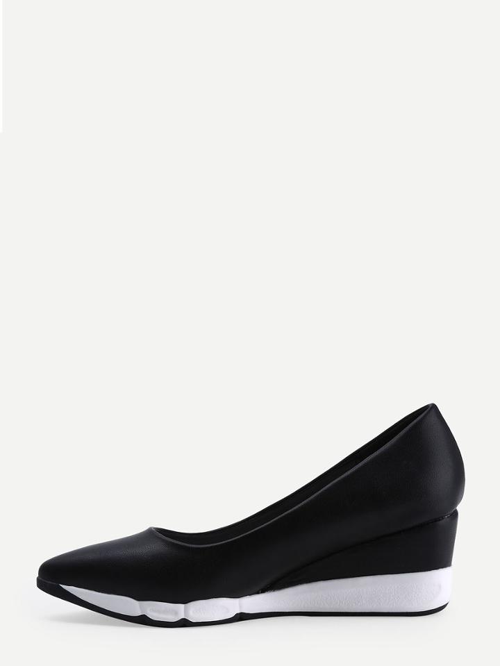 Shein Black Faux Leather Pointed Out Platform Wedges