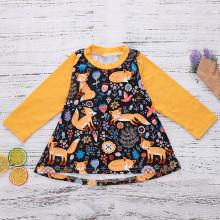 Shein Girls Contrast Panel Cartoon Print Dress