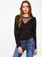 Shein Frill Trim Beaded Dot Mesh Neck Tee