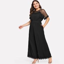 Shein Plus Lace Insert Flare Hem Jumpsuit