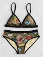 Shein Flower Embroidery Mesh Overlay Bikini Set