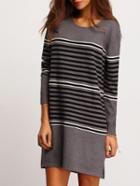 Shein Grey Long Sleeve Striped Split Sweater Dress