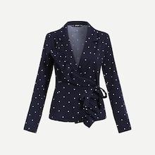 Shein Waist Knot Ruffle Polka Dot Blazer