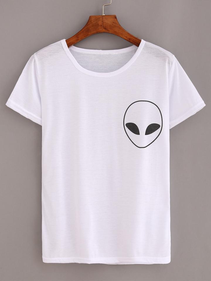 Shein Alien Print T-shirt - White