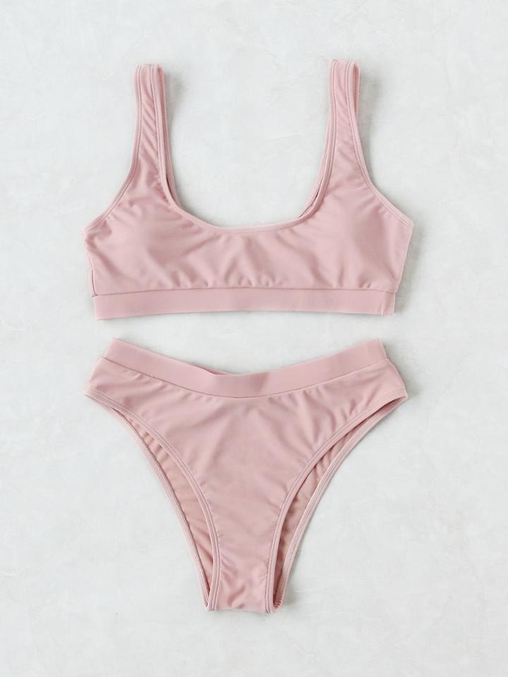 Shein Scoop Neck High Leg Bikini Set