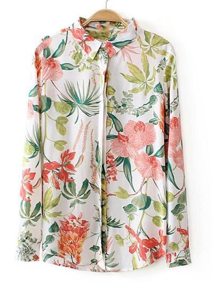 Shein Floral Print Hidden Button Rayon Blouse