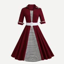 Shein Stripe Panel Belted Detail Dress