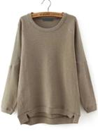 Shein Brown Round Neck Dip Hem Loose Sweatshirt