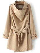 Shein Khaki Long Sleeve Buttons Tie-waist Coat