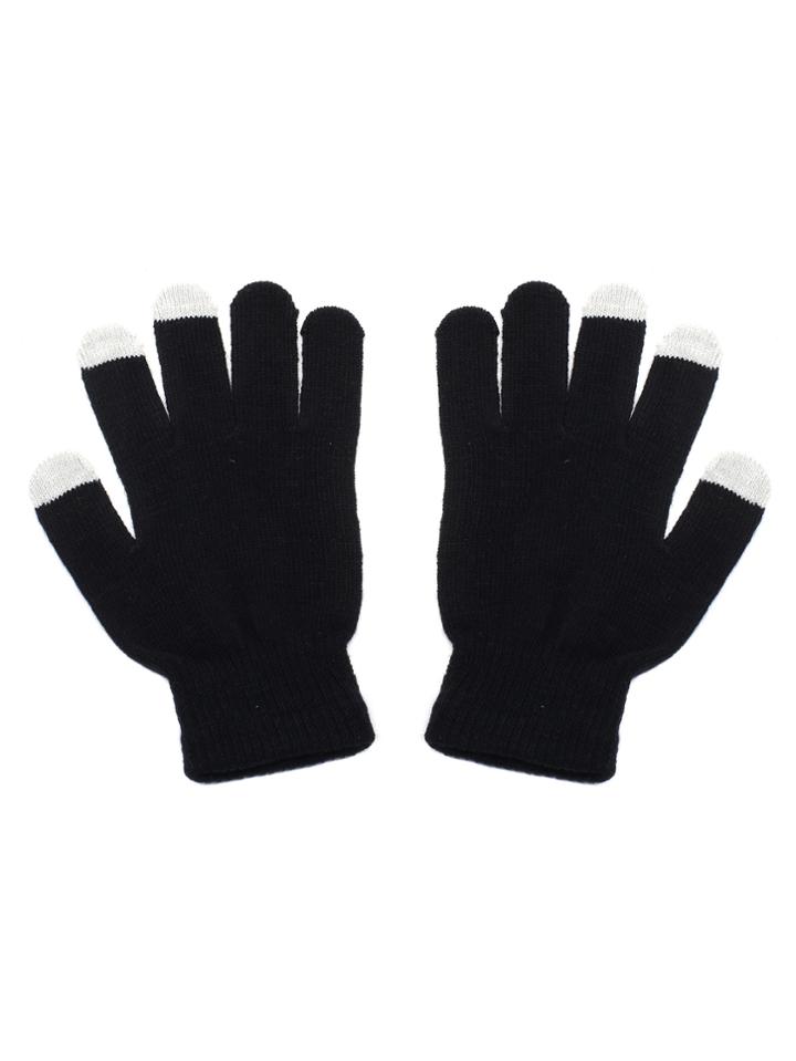 Shein Black And White Knit Telefingers Gloves