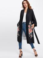 Shein Symmetric Flower Print Kimono Coat
