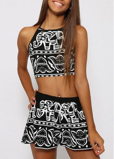 Rosewe Animal Print Hollow Back Sleeveless Romper