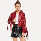 Shein Ribbon Cuff Pu Jacket