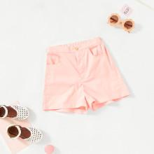 Shein Girls Pocket Front Solid Shorts