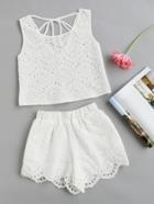 Shein Embroidered Eyelet V Back Tank Top With Scallop Shorts