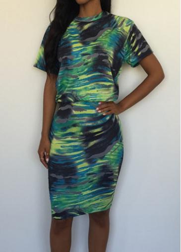 Rosewe Round Neck Short Sleeve Top And Printed Skirt