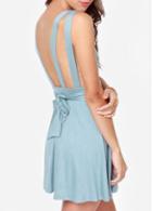 Rosewe Pretty Light Blue V Neck A Line Dress