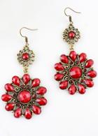 Shein Red Gemstone Gold Vintage Dangle Earrings