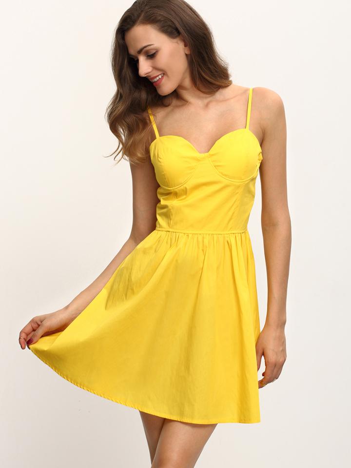 Shein Sweetheart Neckline Cami Dress - Yellow