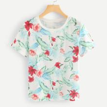 Shein Botanical Print Short Sleeve Tee