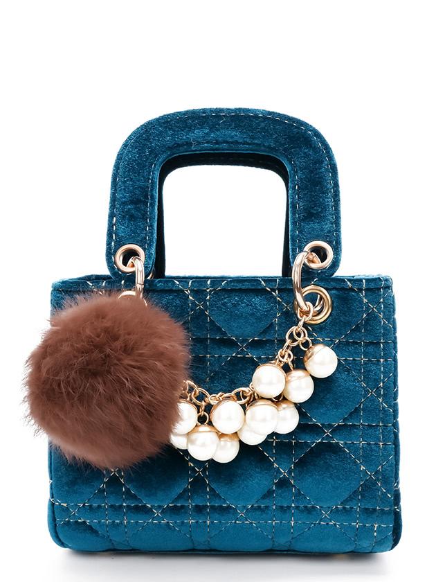 Shein Quilted Velvet Mini Tote Bag With Pom Pom