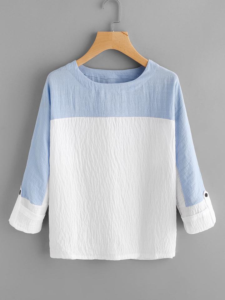 Shein Two Tone Rolled Sleeve Blouse