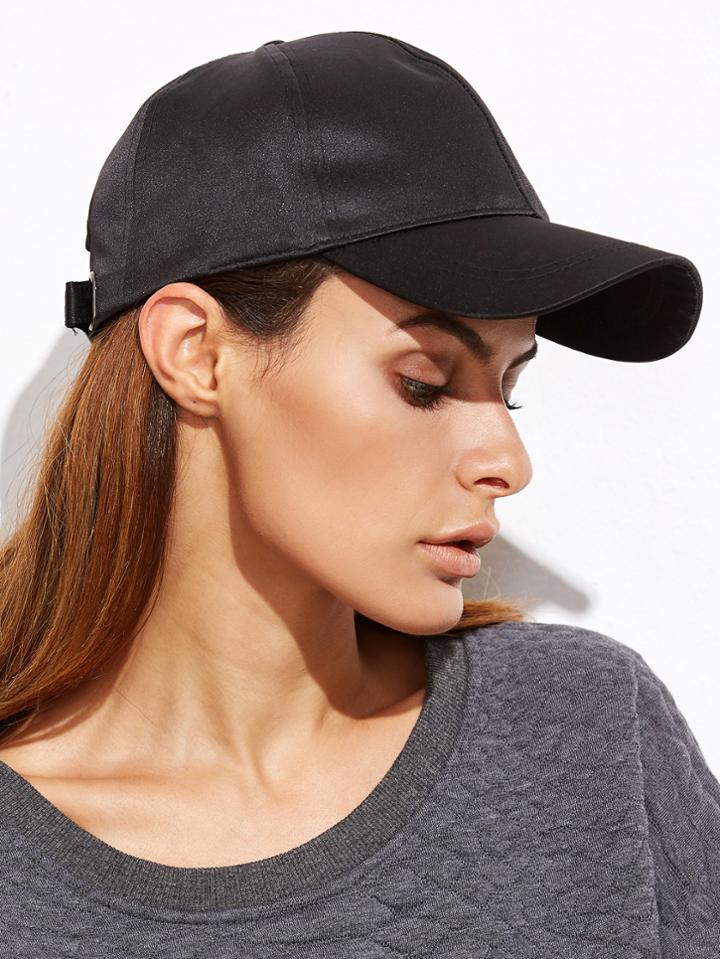 Shein Black Satin Casual Baseball Cap