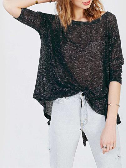 Shein Black Round Neck Split Back T-shirt