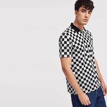 Shein Men Button Front Plaid Collar Tee