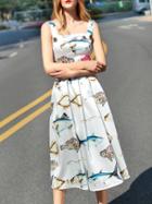 Shein White Boat Neck Fishes Print Dress