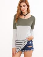 Shein Color Block Lace Trim Long T-shirt