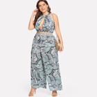 Shein Plus Slit Cut Crop Halter Top & Palazzo Leg Pants Set